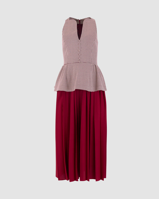 Long Peplum Dress in Micro Houndstooth