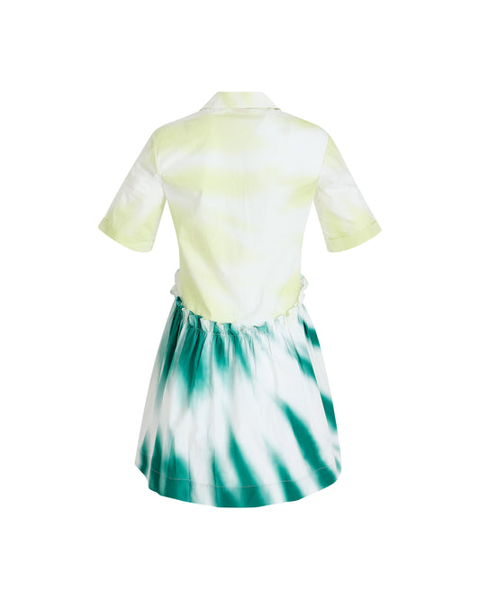 Mini Gathered Shirtdress in Tie-Dye Cotton Poplin
