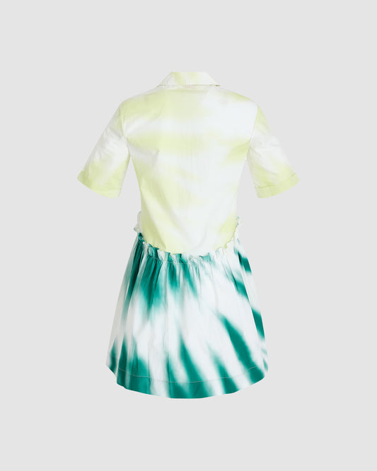 Mini Gathered Shirtdress in Tie-Dye Cotton Poplin