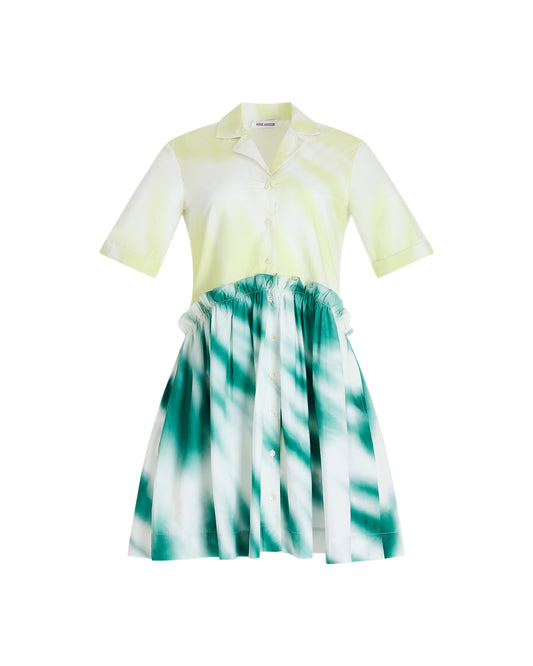 Mini Gathered Shirtdress in Tie-Dye Cotton Poplin