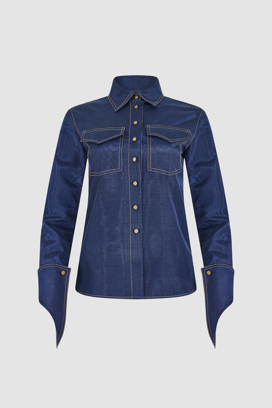 Nouveau Western Cuff Button Up in Ridged Moire