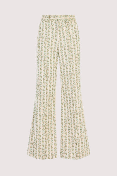Paneled & Piped Flare Pant in English Floral Jacquard