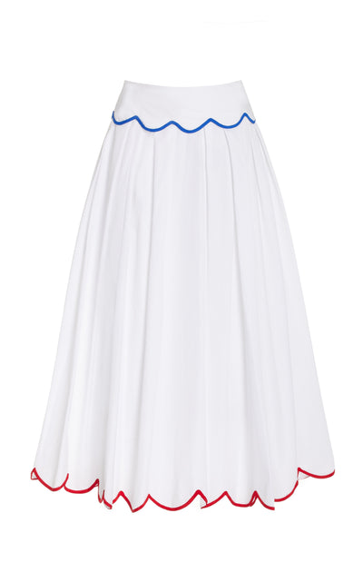 Scallop Hem Skirt with Rainbow Piping - White