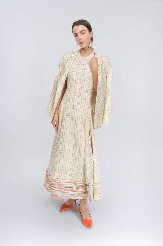 Full Sweep Halter Dress in Spaced-Dyed Check Silk