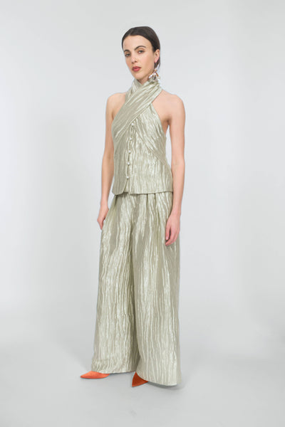 Twisted Halter Top in Wavy Lame