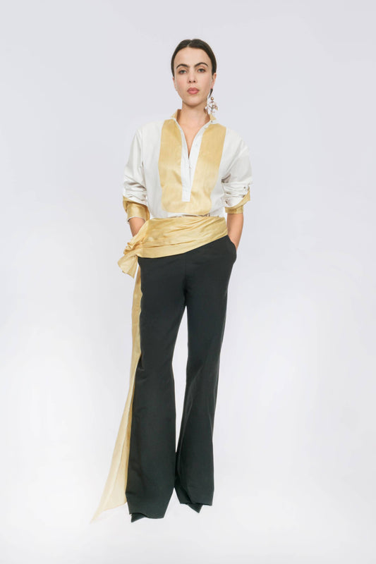 Sash Cummerbund Pants in Cotton Grosgrain