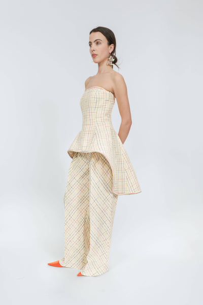 Wide Leg Pleat Pleat Pants in Space-Dyed Check Silk