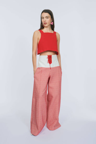 Shoulder Crop Top in Cotton Grosgrain