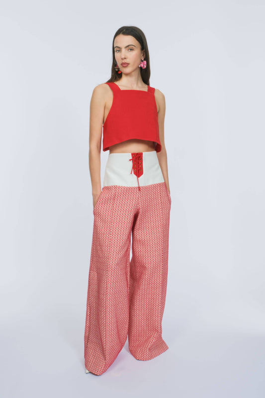 Shoulder Crop Top in Cotton Grosgrain