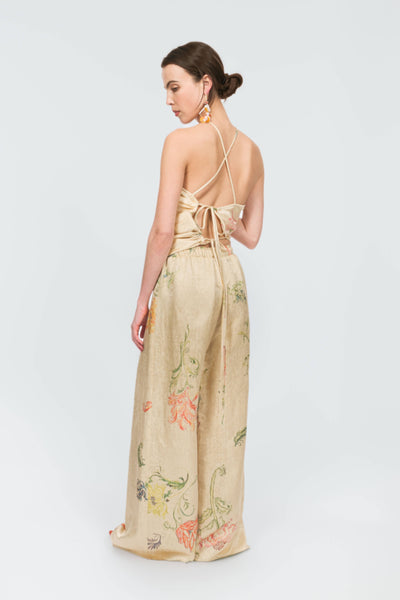 Drawstring Pant in Floral Malta Linen Jacquard