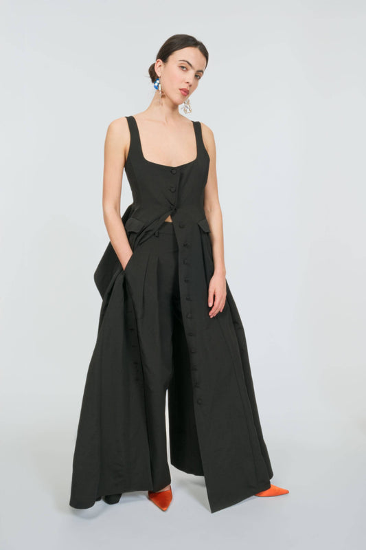 Junk in the Trunk Long Vest in Cotton Grosgrain