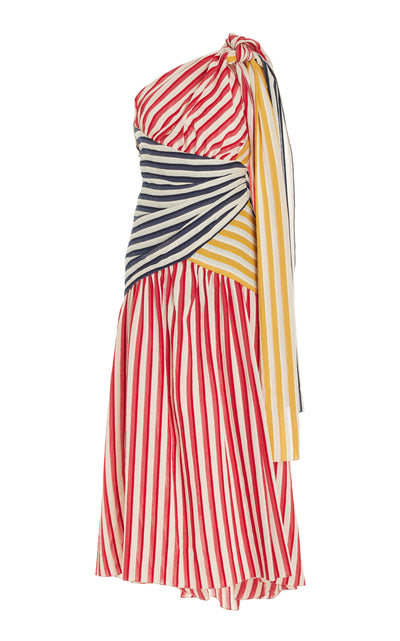 One Shoulder Accordion Dress in Vintage Stripes