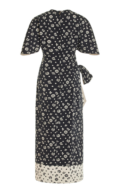 Sash and Slit Dress in Double Faced Floral Stretch Jacquard