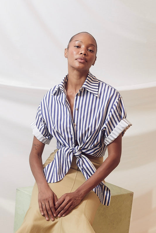 Tie Me Up, Tie Me Button Down S/S in Awning Stripe