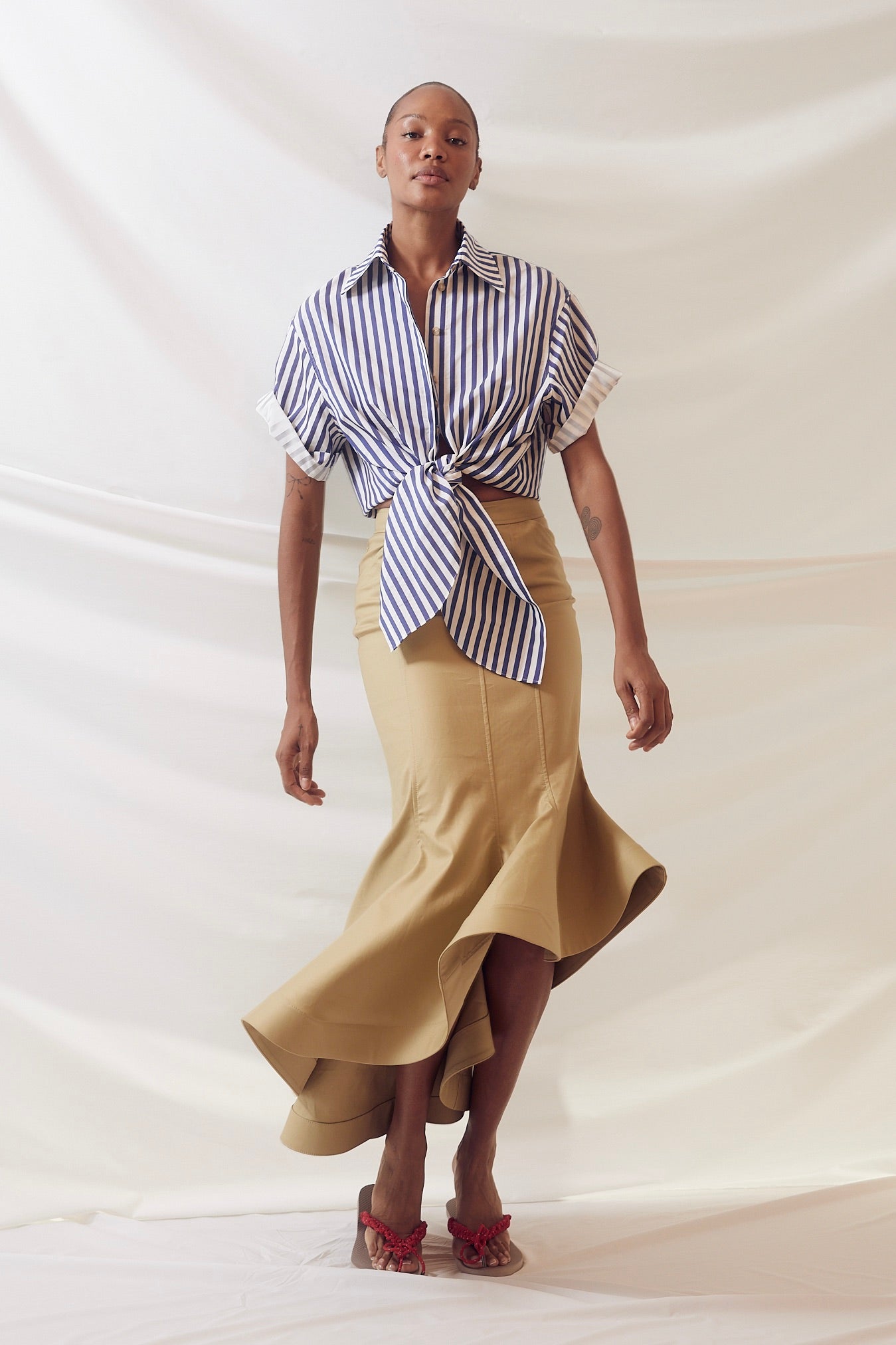 【TIE.ME】button up T-shirt / WHITE Tie Me Up, Tie Me Button Down S/S in Awning Stripe – Rosie