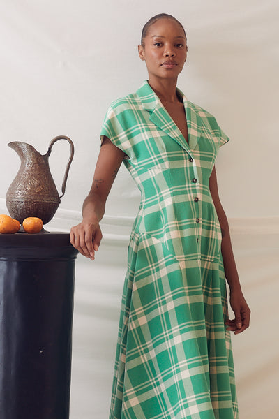 Blazer Hippy Dress in Woven Cotton Plaid Rosie Assoulin Blazer Hippy Dress in Woven Cotton Plaid Rosie Assoulin