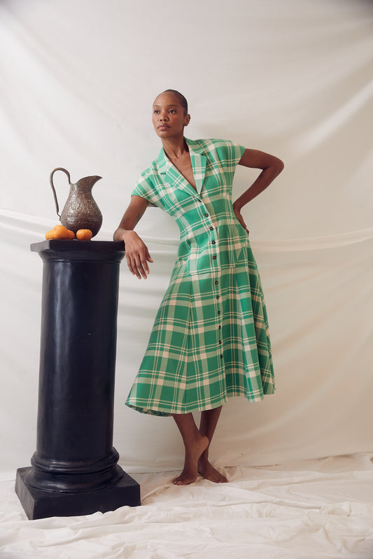 Blazer Hippy Dress in Woven Cotton Plaid Rosie Assoulin Blazer Hippy Dress in Woven Cotton Plaid Rosie Assoulin