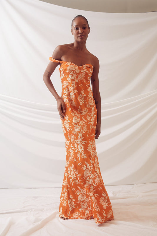 Banana Split Gown in Paintbrush Printed Viscose