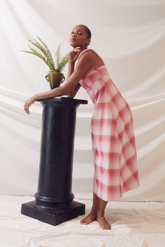 Banana Sleeve Dress in Recycled Plaid