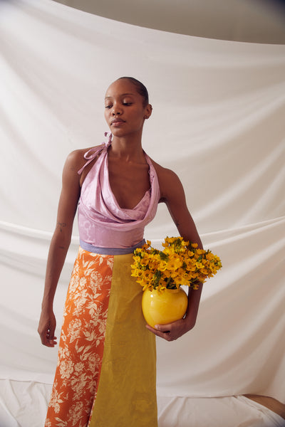 Quartered A-Line Skirt in Floral Jacquard