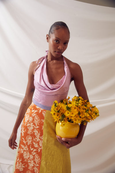 Quartered A-Line Skirt in Floral Jacquard