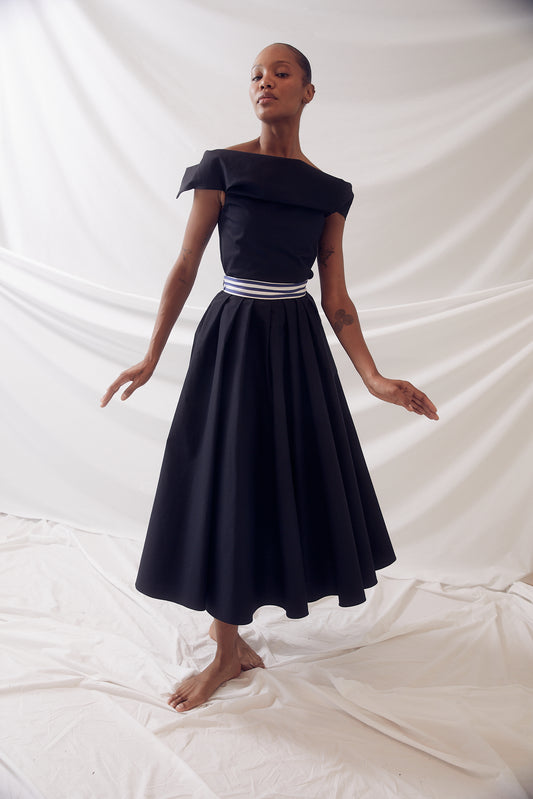 Full Pleated Skirt in Ridged Cotton