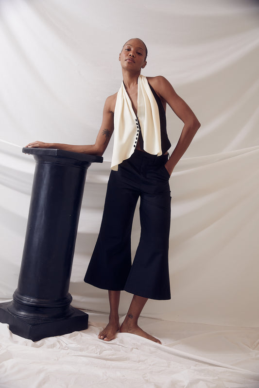 Cropped Piped Flare Pant in Ridged Cotton Rosie Assoulin Cropped Piped Flare Pant in Ridged Cotton Rosie Assoulin