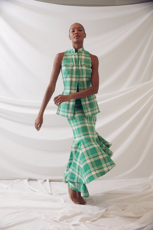 Wave Skirt in Woven Cotton Plaid