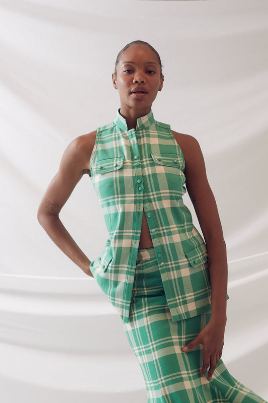 Emotionally Vested Vest in Woven Cotton Plaid