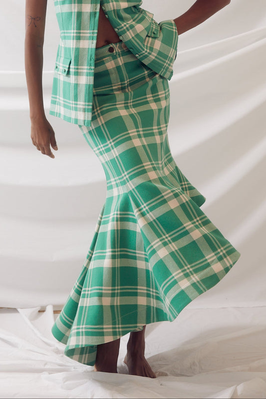 Wave Skirt in Woven Cotton Plaid