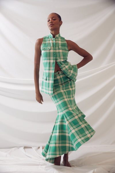 Wave Skirt in Woven Cotton Plaid