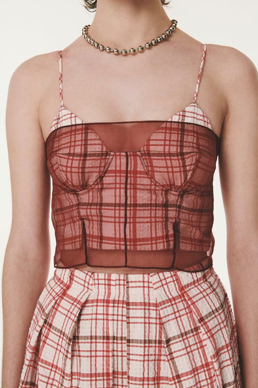 I Sheer Right Through You Bustino - Red Brown Plaid