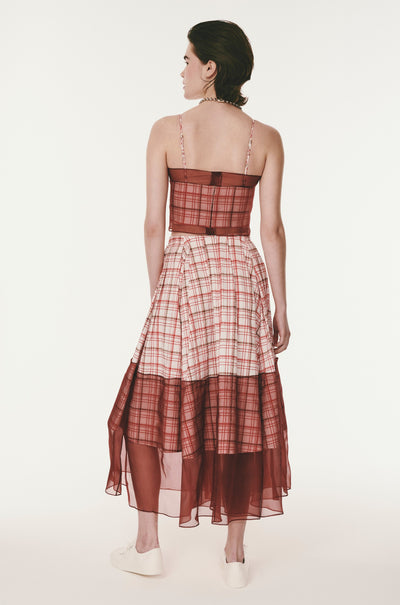 I Sheer Right Through You A-Line Skirt - Red Brown Plaid