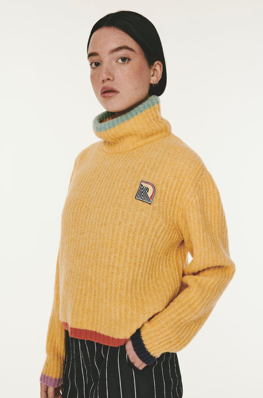 Color Trimmed Turtle Neck - Canary Yellow