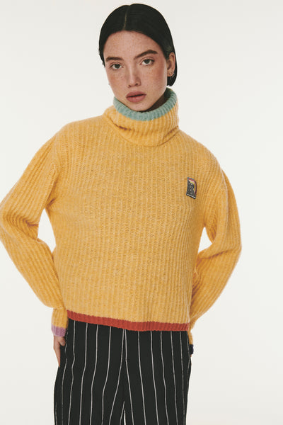 Color Trimmed Turtle Neck - Canary Yellow