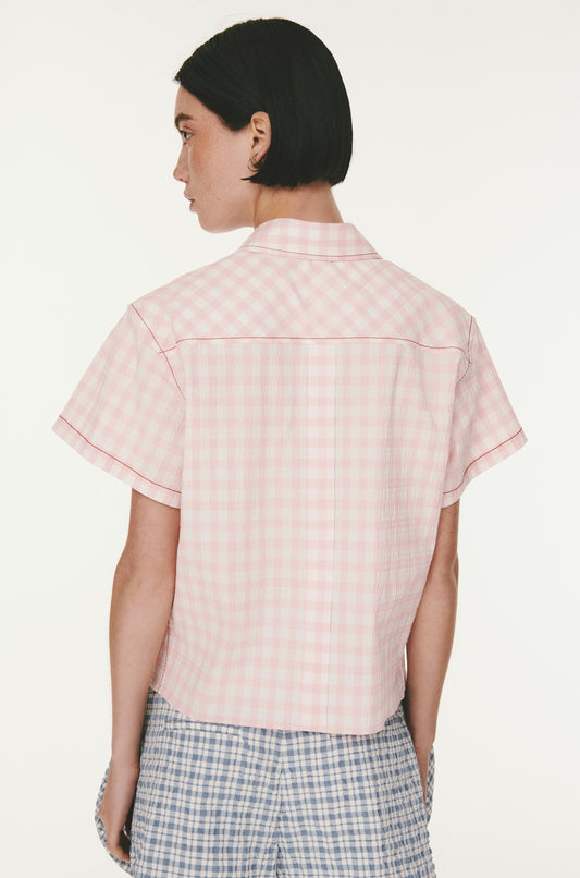 Tailored Tie Me Up, Tie Me Button Down Short Sleeve - Pink Gingham