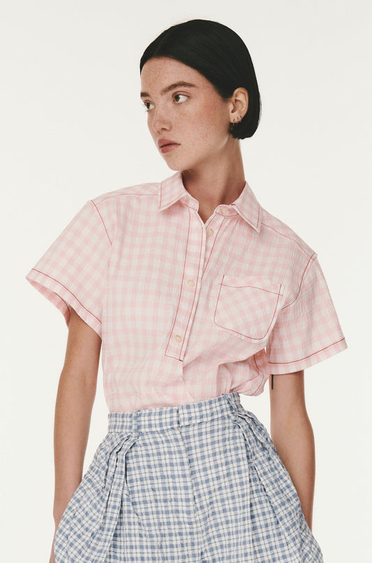 Tailored Tie Me Up, Tie Me Button Down Short Sleeve - Pink Plaid