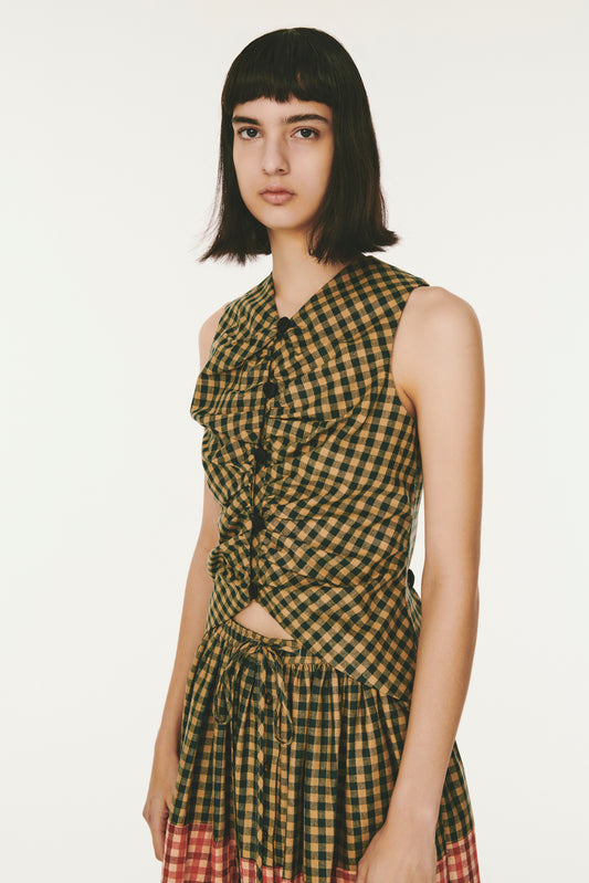 All Buttoned Up Vest - Tan Green Plaid