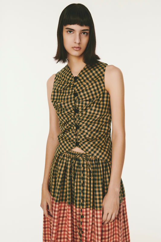 All Buttoned Up Vest - Tan Green Plaid