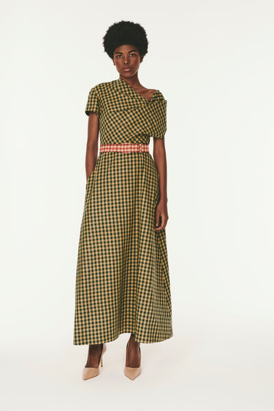 Grace Me With Your Cold Shoulder Cocktail Dress - Tan Green Plaid