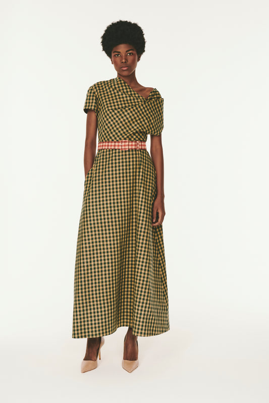 Grace Me With Your Cold Shoulder Cocktail Dress - Tan Green Plaid