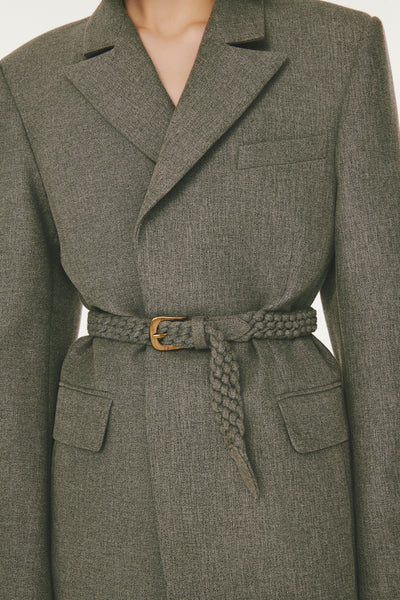Double Breasted Belted Blazer - Grey