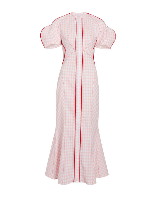 Gingham Scuba-Doo Seamed Dress - Pink