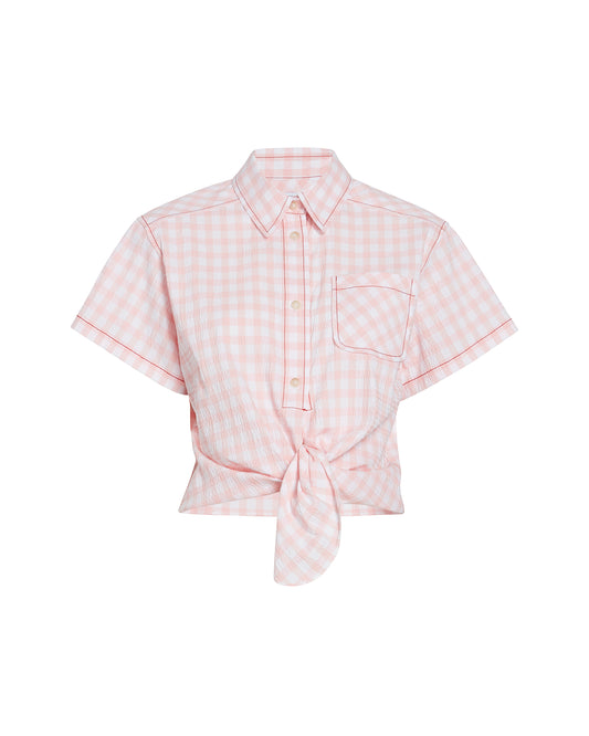 Tailored Tie Me Up, Tie Me Button Down Short Sleeve - Pink Gingham