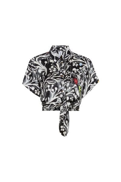 Tailored Tie Me Up, Tie Me Button Down S/S - Black White Print
