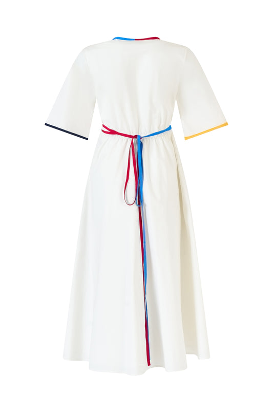 Ribbon Wrap Dress in Cotton Poplin