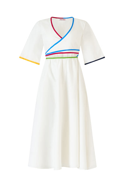 Ribbon Wrap Dress in Cotton Poplin