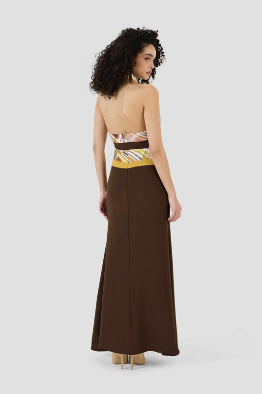Twisted Halter Dress in Double Faced Georgette Brown / 4 Twisted Halter Dress in Double Faced Georgette Brown / 4
