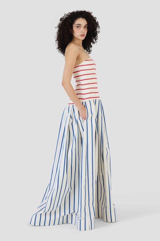 Strapless Drop Waist Gown in Coastal Stripe Cotton