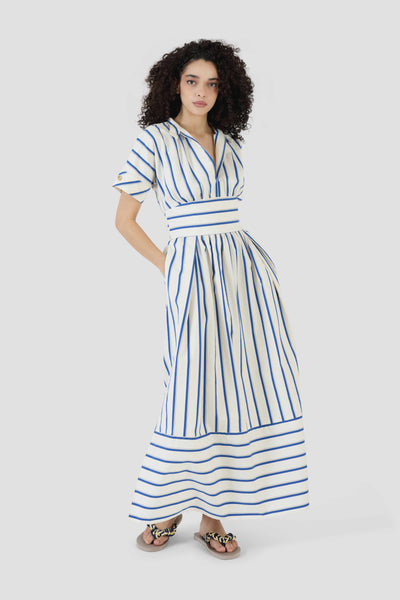 Ask for Directions Shirt Dress in Coastal Stripe Cotton Blue Stripe / 10 Ask for Directions Shirt Dress in Coastal Stripe Cotton Blue Stripe / 10